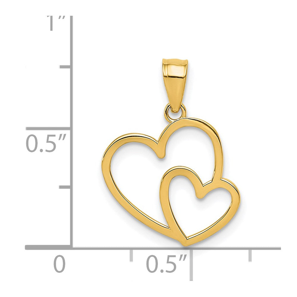 14K Yellow Gold Polished Double Heart Pendant