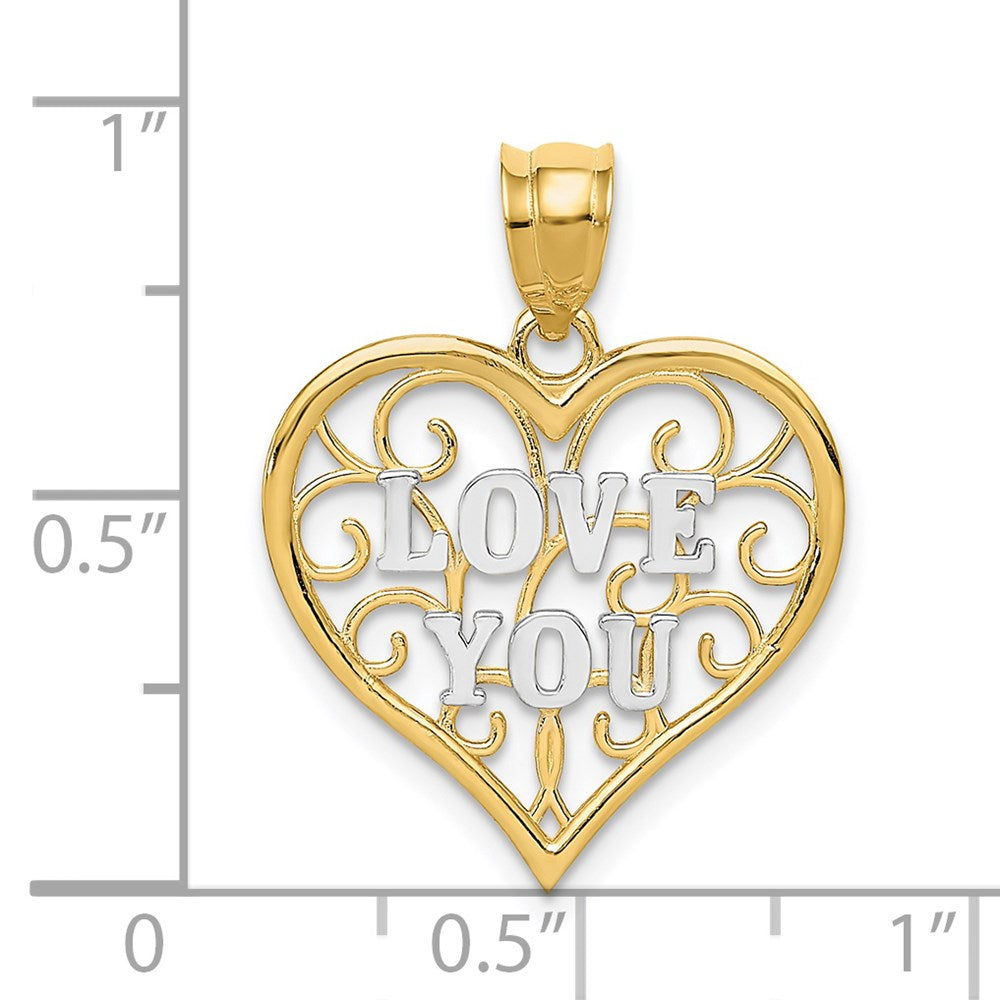 14K Yellow & Rhodium And White Filigree Love You