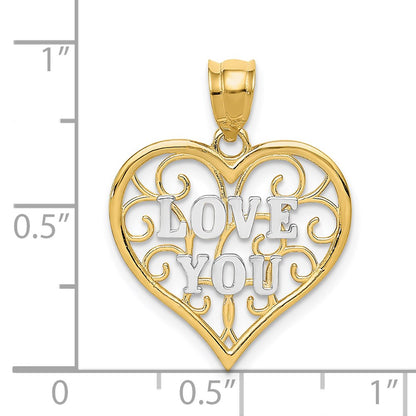 14K Yellow & Rhodium And White Filigree Love You
