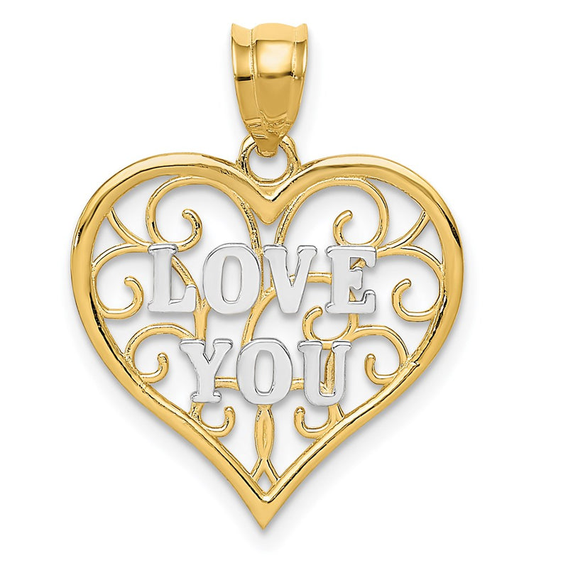 14K Yellow & Rhodium And White Filigree Love You
