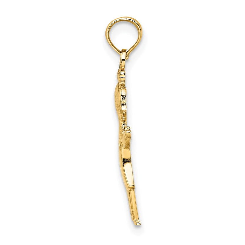 14K Yellow Gold Solid Polished Girl With Pig-Tails Charm