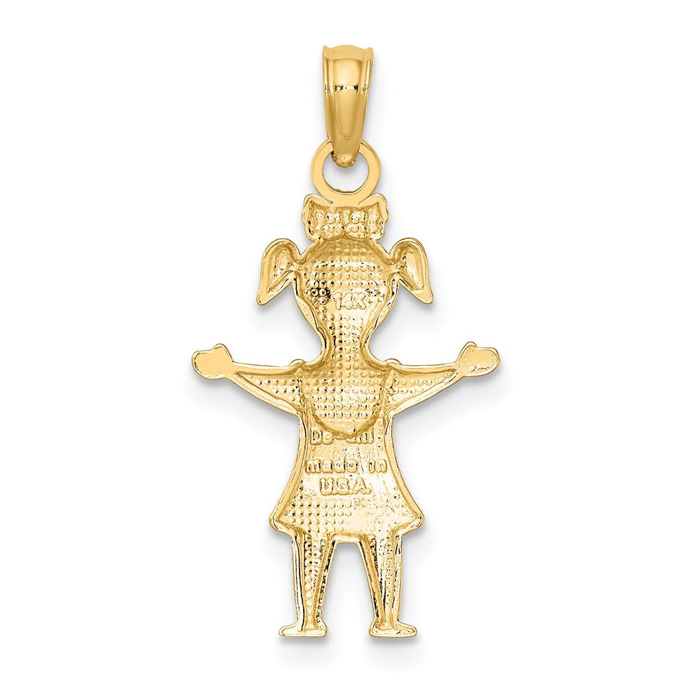 14K Yellow Gold Solid Polished Girl With Pig-Tails Charm