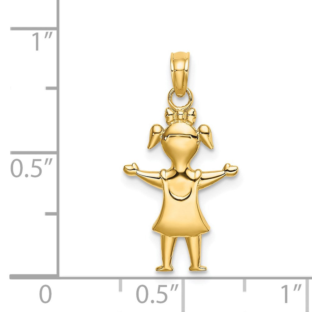 14K Yellow Gold Solid Polished Girl With Pig-Tails Charm