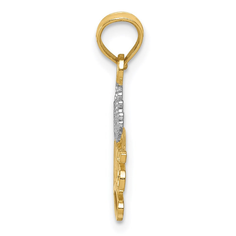 14K Yellow & Rhodium W/Rhodium Polished Princess With Crown Pendant