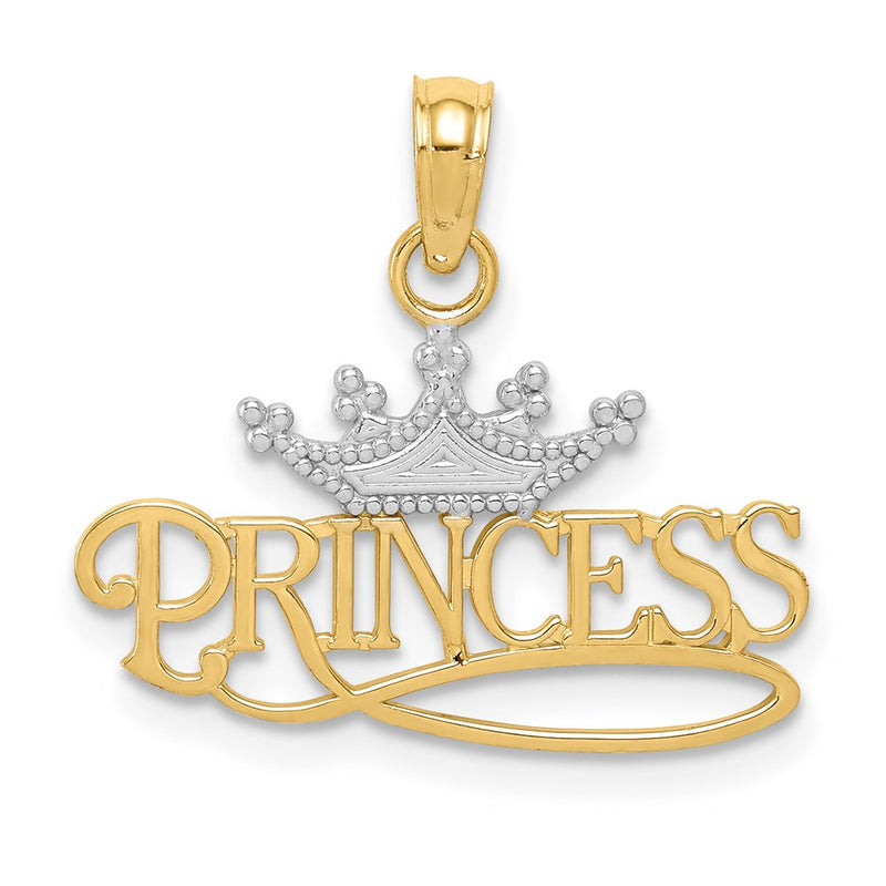 14K Yellow & Rhodium W/Rhodium Polished Princess With Crown Pendant