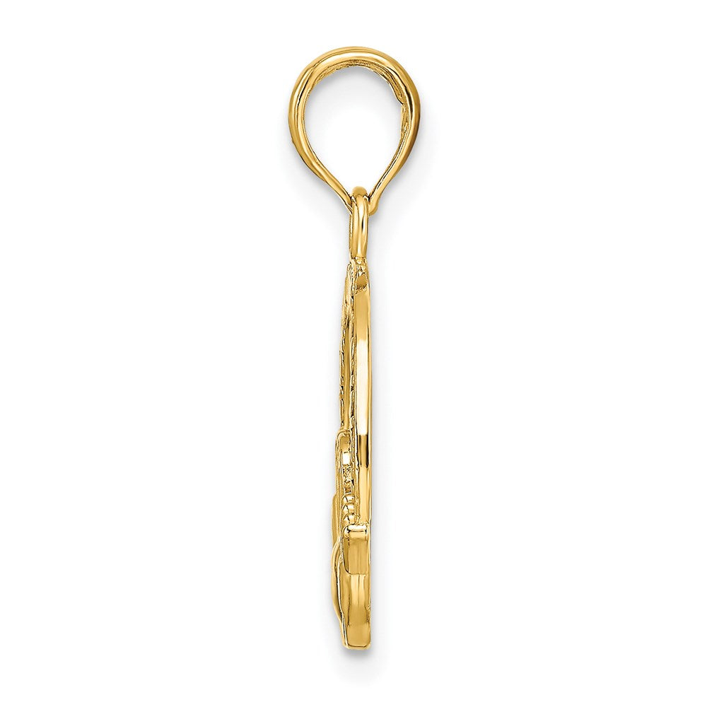 14K Yellow Gold Satin Diamond-Cut Flat-Backed Claddagh Pendant