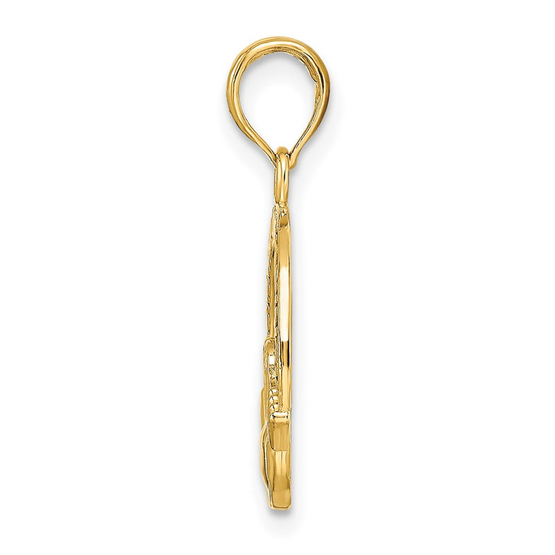 14K Yellow Gold Satin Diamond-Cut Flat-Backed Claddagh Pendant