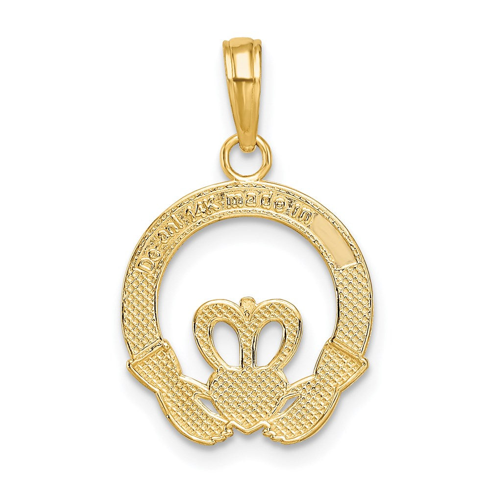 14K Yellow Gold Satin Diamond-Cut Flat-Backed Claddagh Pendant
