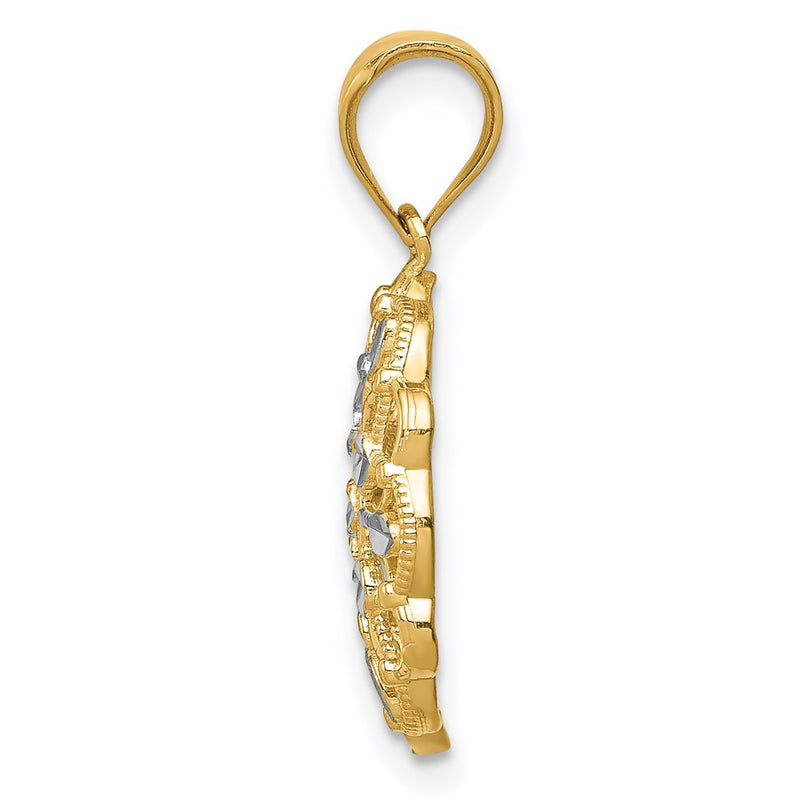 14K Yellow & Rhodium W/Rhodium Diamond-Cut Round Pendant