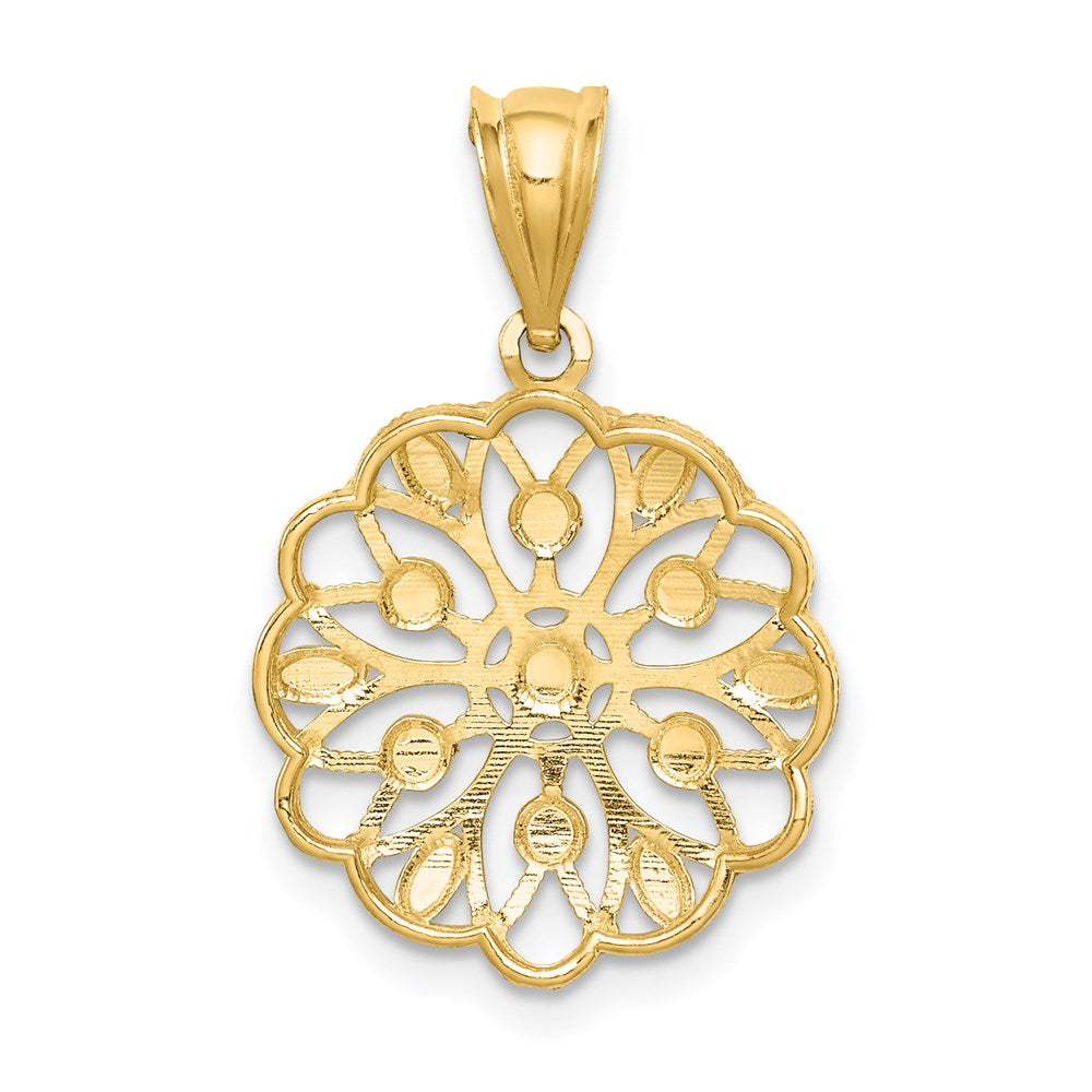 14K Yellow & Rhodium W/Rhodium Diamond-Cut Round Pendant