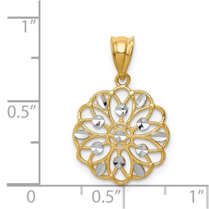 14K Yellow & Rhodium W/Rhodium Diamond-Cut Round Pendant