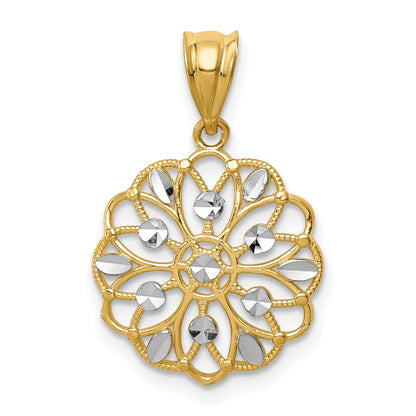 14K Yellow & Rhodium W/Rhodium Diamond-Cut Round Pendant