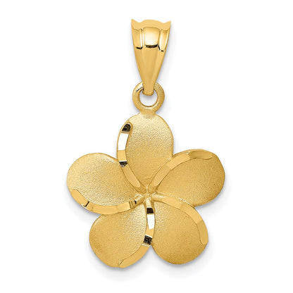 14K Yellow Gold Diamond-Cut Plumeria Pendant