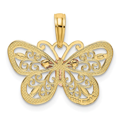 14K Two-Tone W/White Rhodium Diamond-Cut Butterfly Pendant