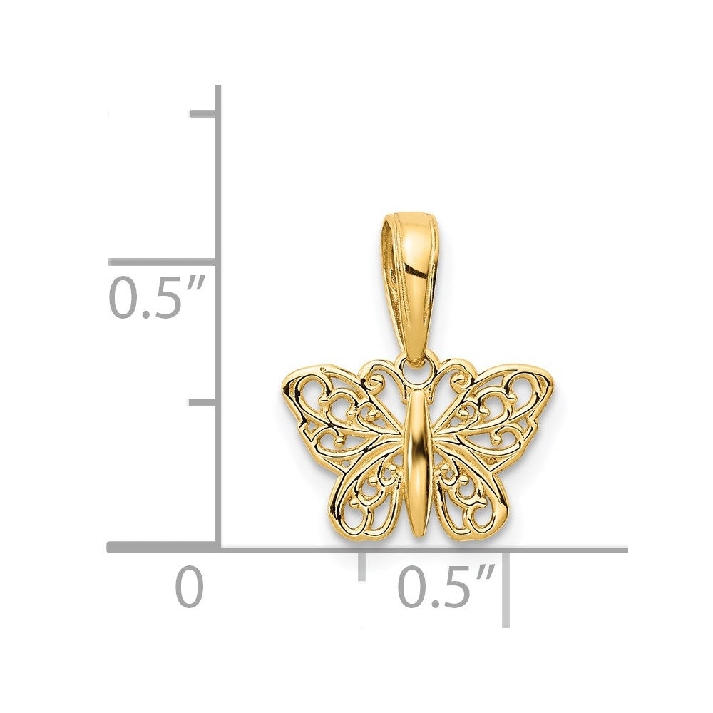 14K Yellow Gold Polished Filigree Butterfly Charm