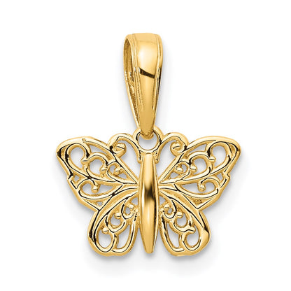 14K Yellow Gold Polished Filigree Butterfly Charm
