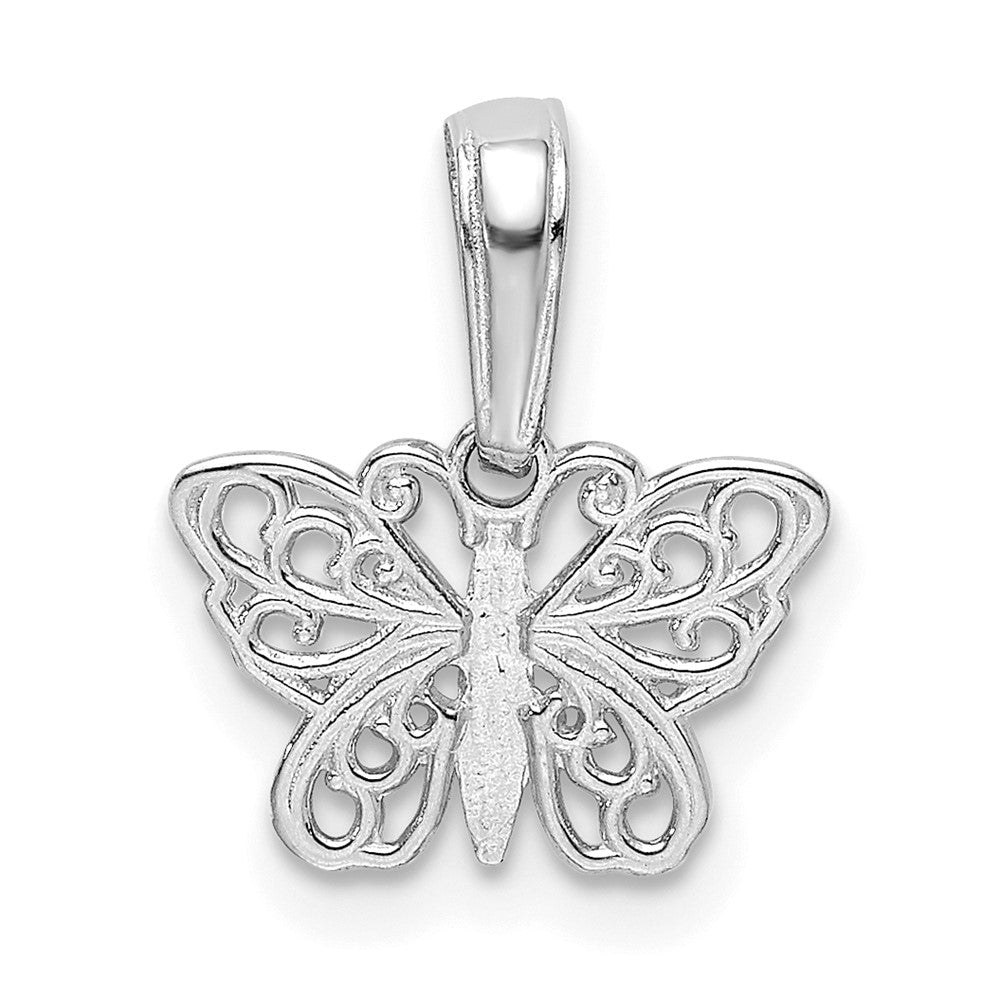 14K White Gold Polished Filigree Butterfly Charm