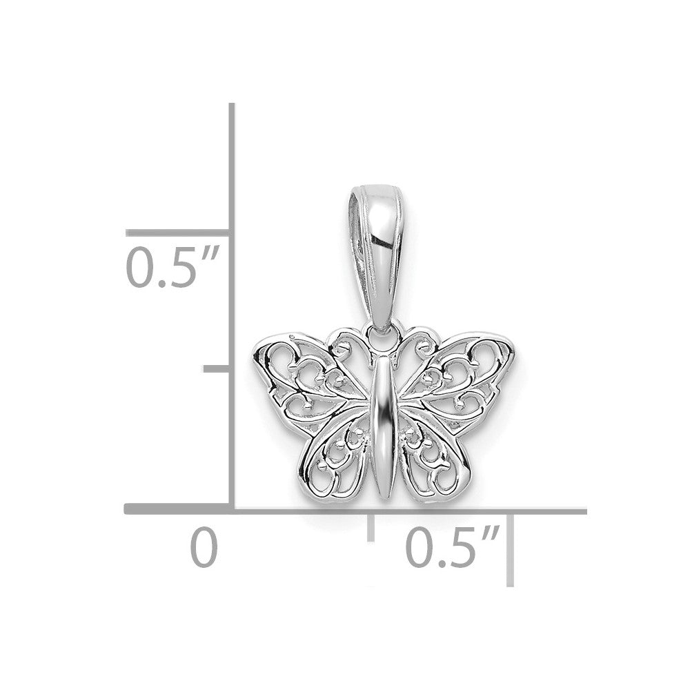 14K White Gold Polished Filigree Butterfly Charm