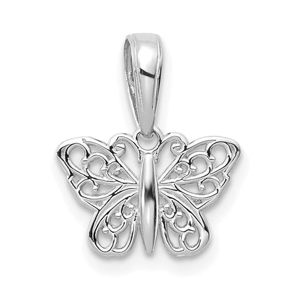 14K White Gold Polished Filigree Butterfly Charm
