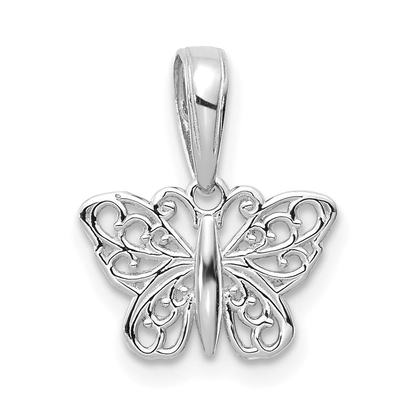 14K White Gold Polished Filigree Butterfly Charm