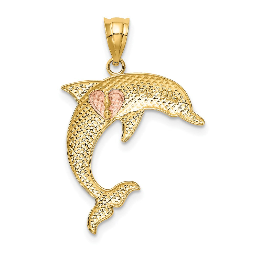 14K Two-Tone Two Tone Dolphin W/Heart Pendant