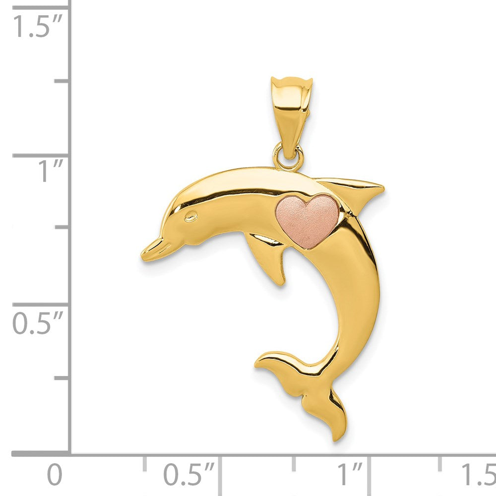 14K Two-Tone Two Tone Dolphin W/Heart Pendant