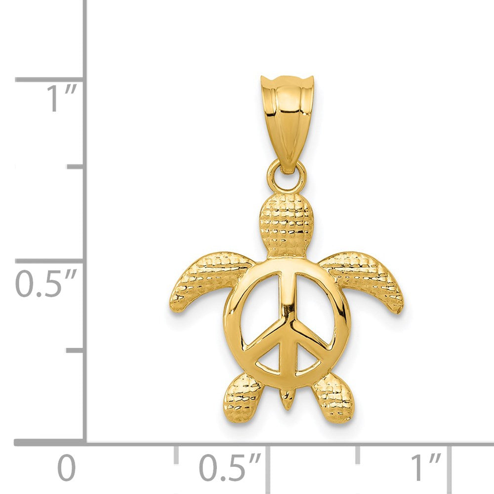14K Yellow Gold Peace Turtle Pendant