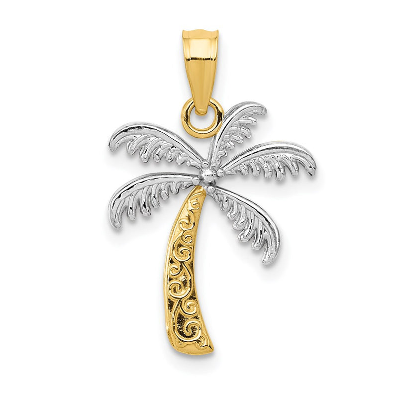 14K Yellow & Rhodium W/Rhodium Palm Tree Pendant