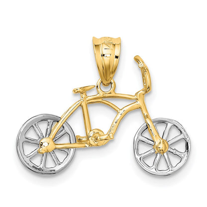 14K Two-Tone 3D Moveable Bicycle Pendant