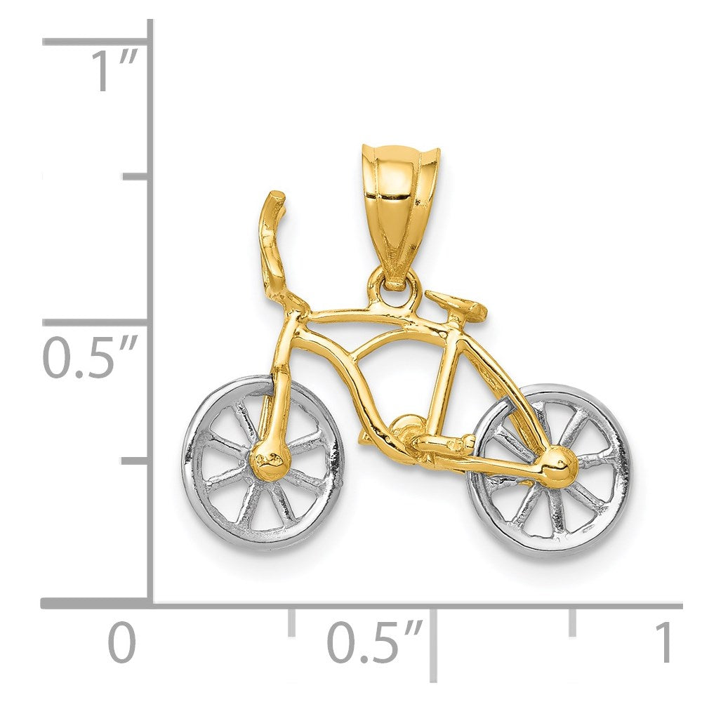 14K Two-Tone 3D Moveable Bicycle Pendant