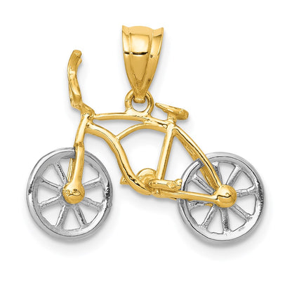 14K Two-Tone 3D Moveable Bicycle Pendant