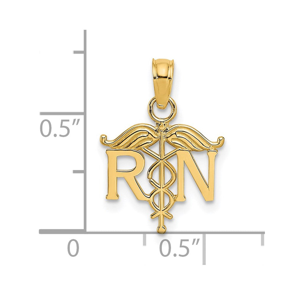 14K Yellow Gold Rn Registered Nurse Pendant