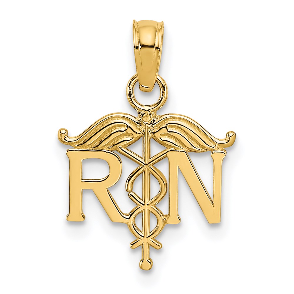 14K Yellow Gold Rn Registered Nurse Pendant