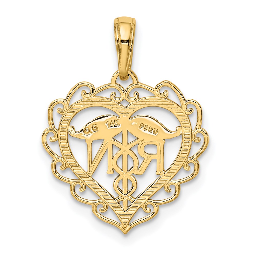 14K Yellow Gold Rn Registered Nurse Heart Pendant