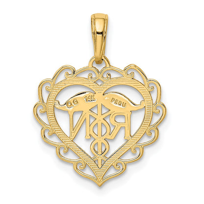 14K Yellow Gold Rn Registered Nurse Heart Pendant