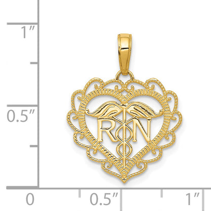 14K Yellow Gold Rn Registered Nurse Heart Pendant