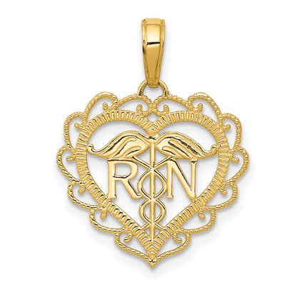 14K Yellow Gold Rn Registered Nurse Heart Pendant