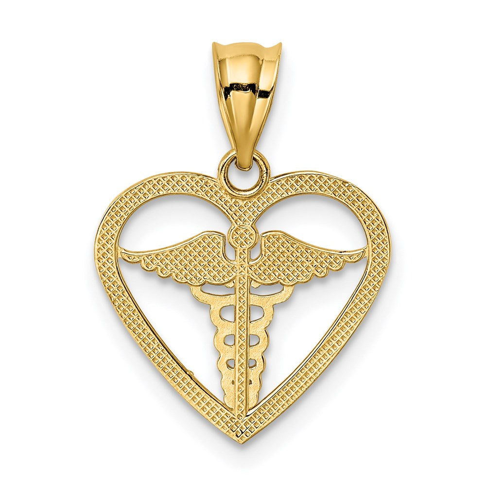 14K Yellow Gold Caduceus Heart Medical Pendant