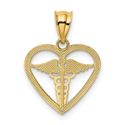 14K Yellow Gold Caduceus Heart Medical Pendant
