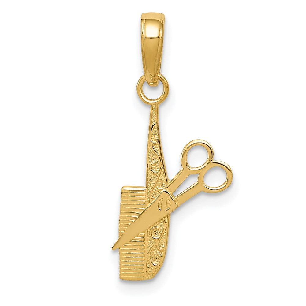 14K Yellow Gold Comb And Scissors Charm