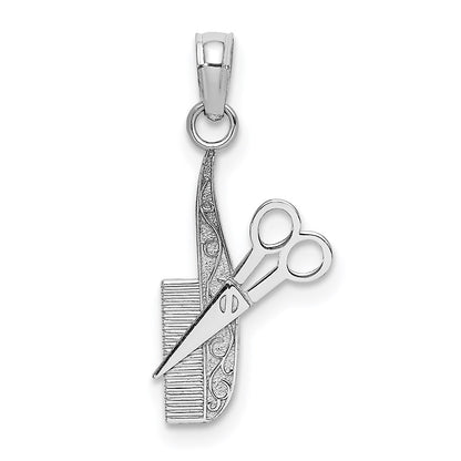 14K White Gold Comb And Scissors Charm