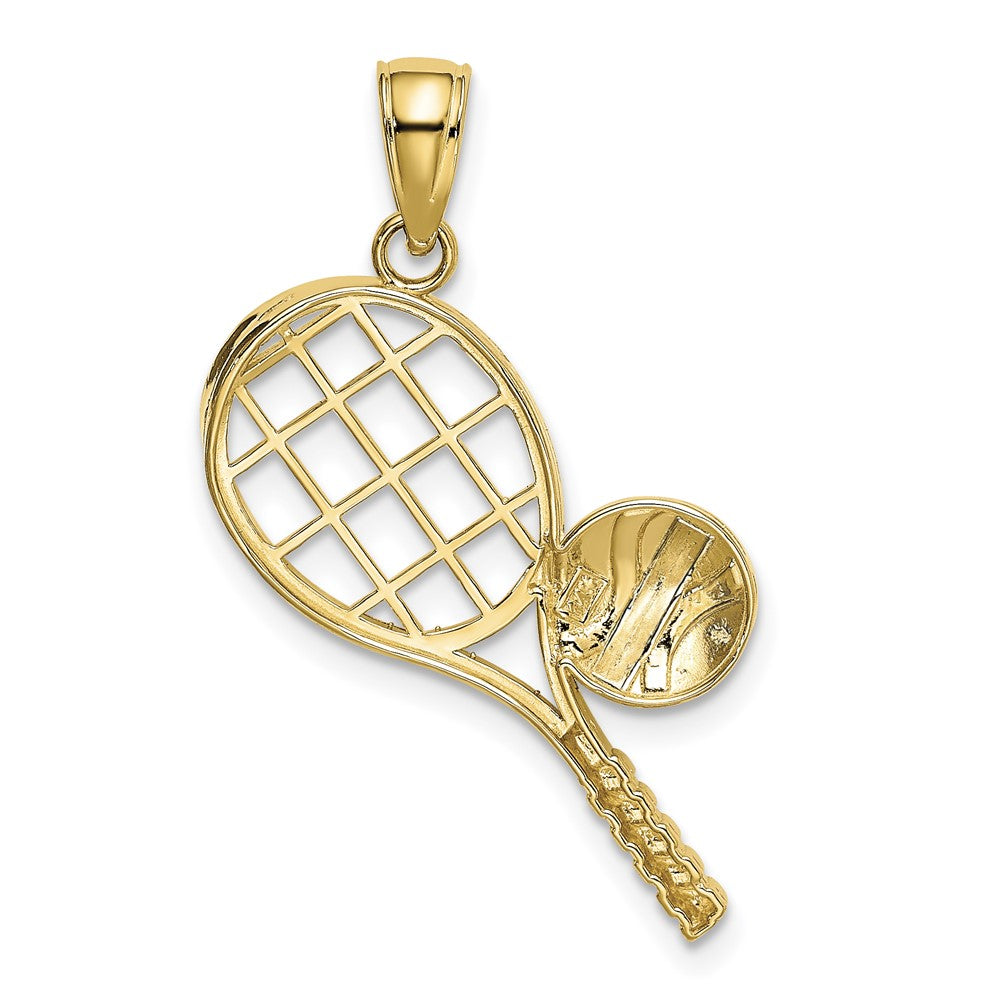 14k Yellow Gold Diamond-Cut Tennis Racquet Charm