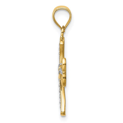 14K Yellow & Rhodium W/Rhodium Diamond-Cut Cross Pendant