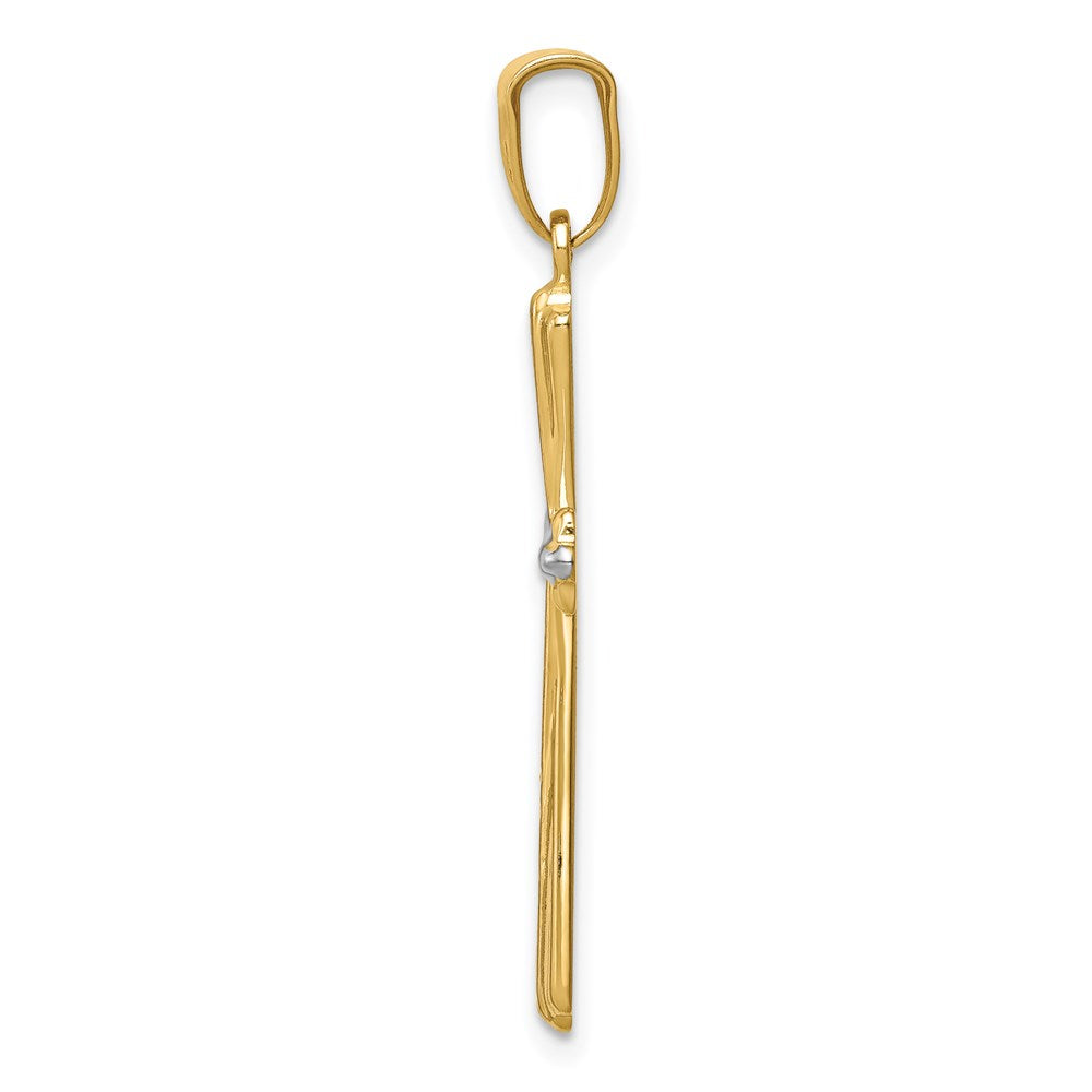 14K Yellow & Rhodium W/Rhodium Diamond Cut Cross Pendant
