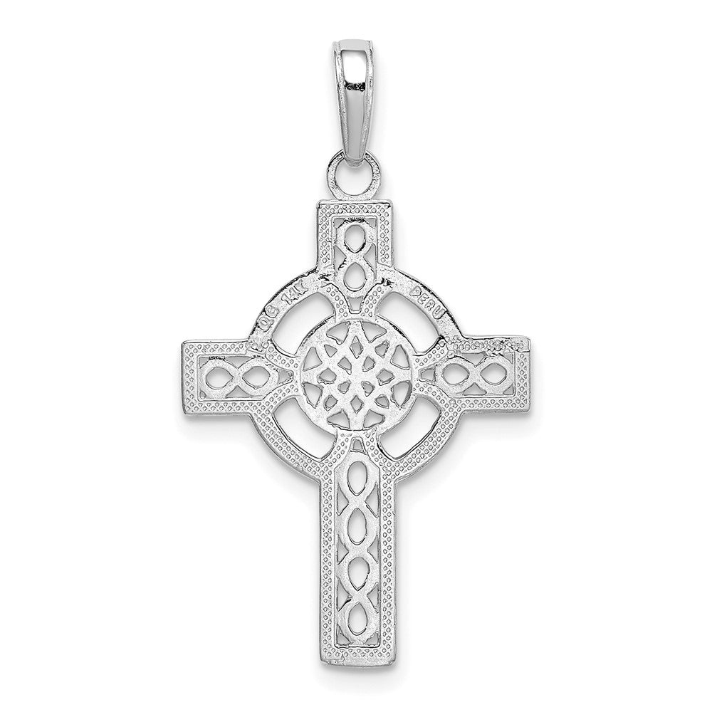 14k White Gold Diamond-cut Celtic Cross Pendant