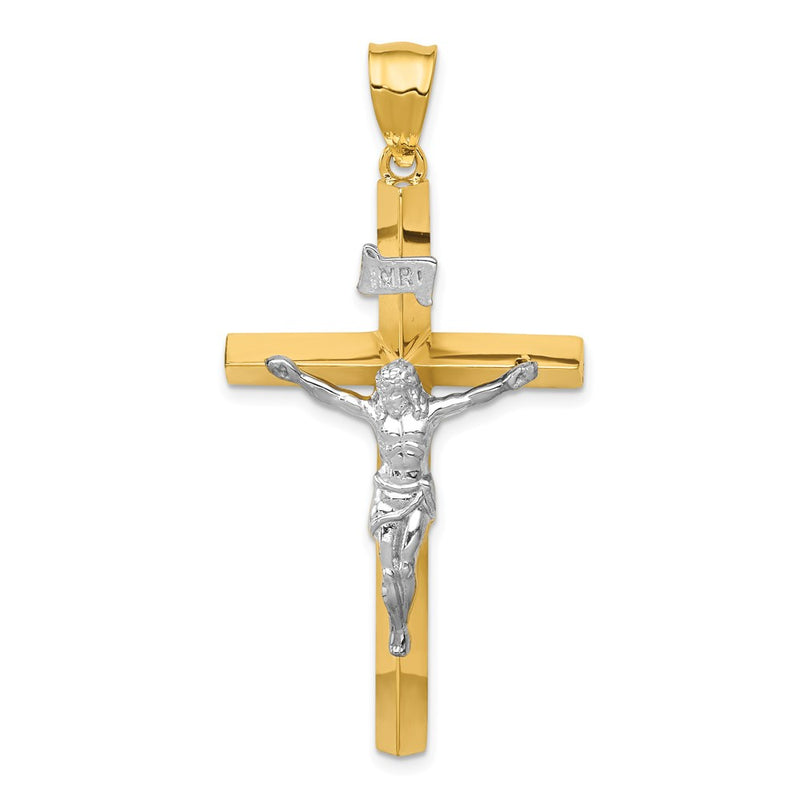 14K Two-Tone Inri Hollow Crucifix Pendant
