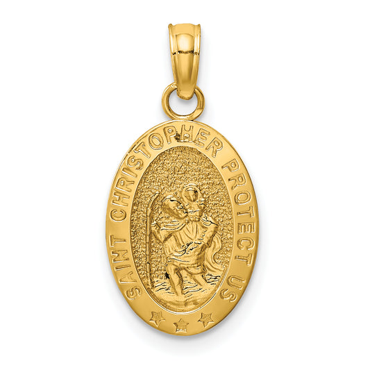 14K Yellow Gold Saint Christopher Medal Pendant