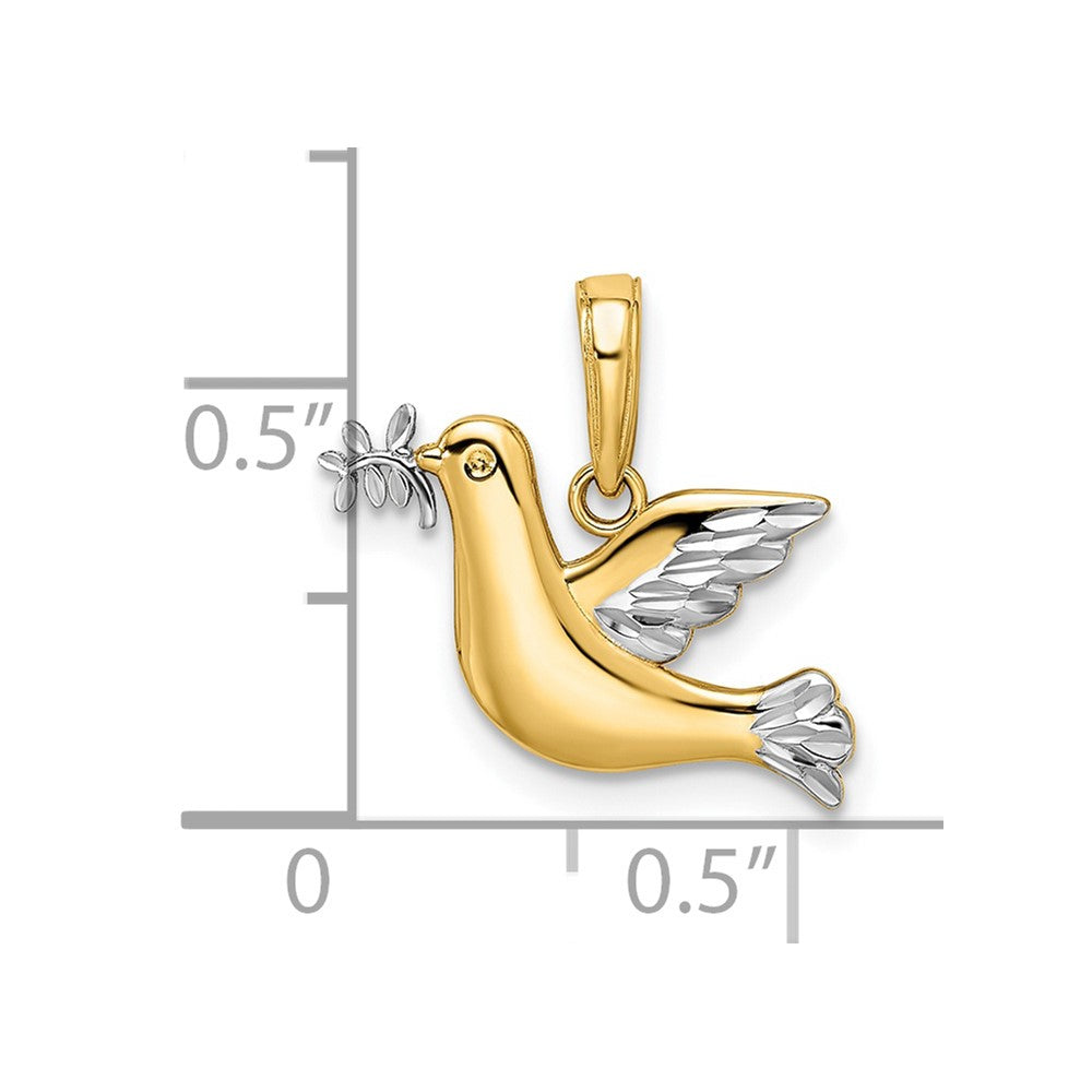 14K Yellow & Rhodium White Polished Diamond-Cut Dove Charm