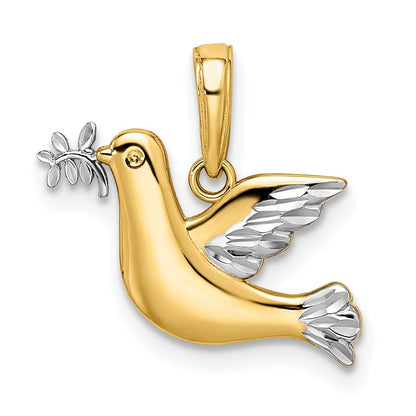 14K Yellow & Rhodium White Polished Diamond-Cut Dove Charm