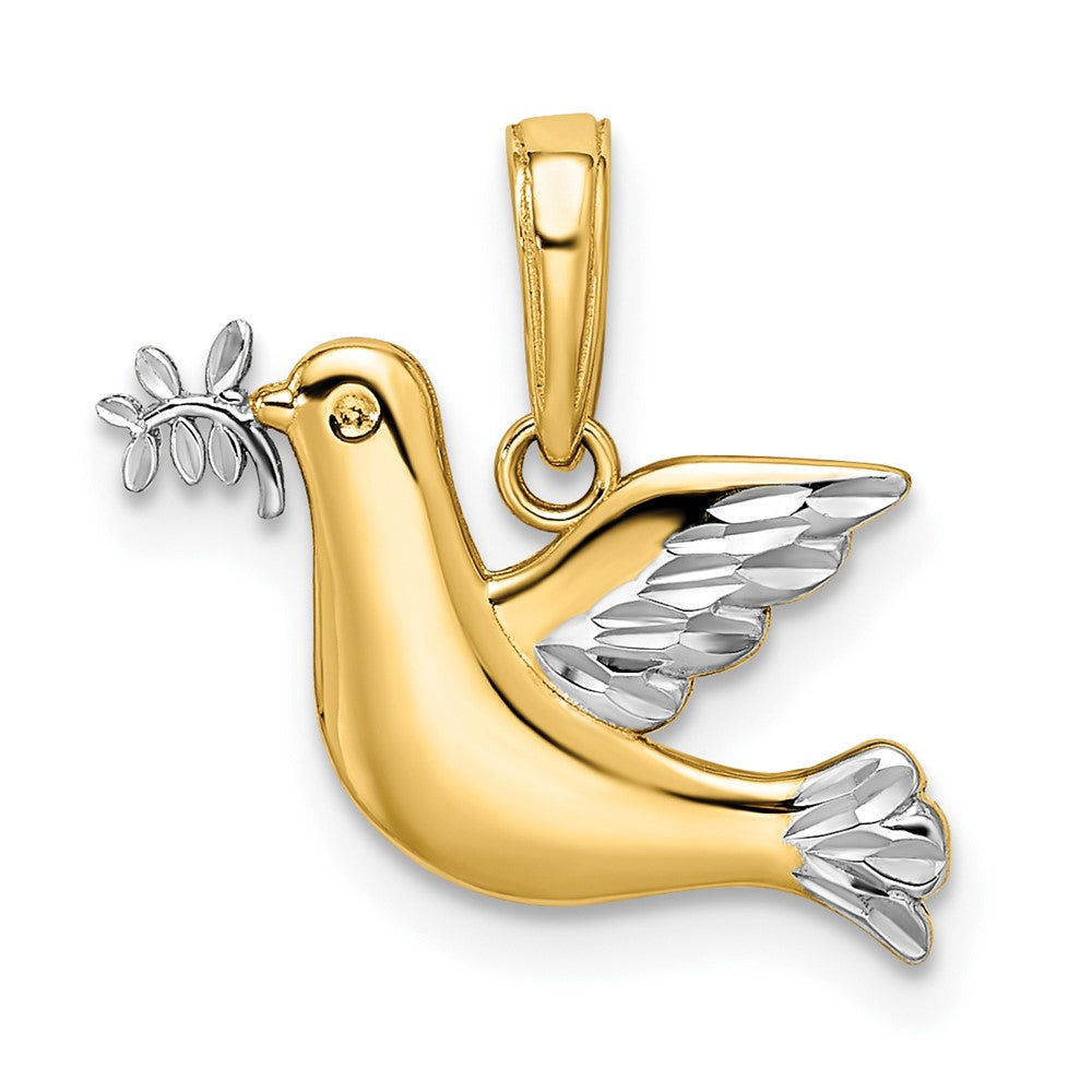 14K Yellow & Rhodium White Rhodium Polished Diamond-Cut Dove Charm